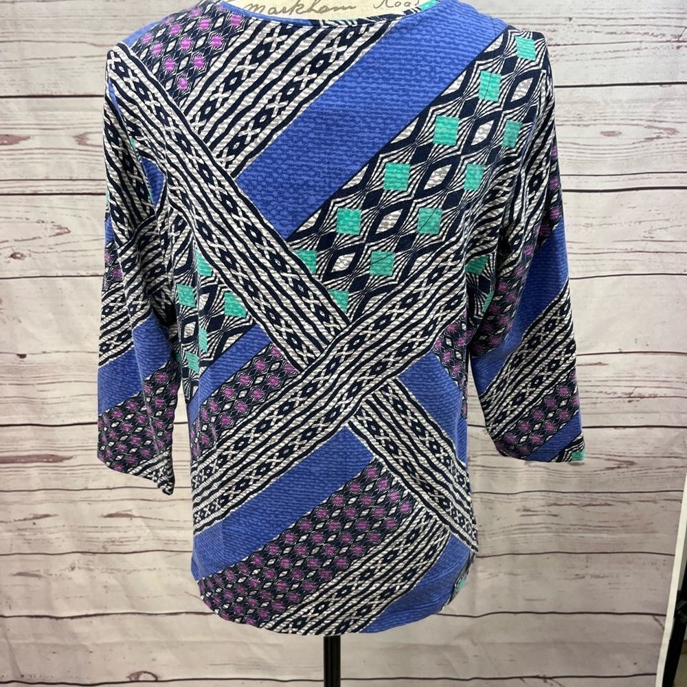 Ruby Rd. Blue Purple Teal Patterned Wrap-Front Blouse - Picture 2 of 3